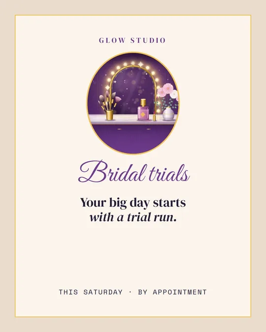 Example Instagram post in English for Glow Studio, a made-up business