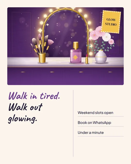 Example Instagram post in English for Glow Studio, a made-up business
