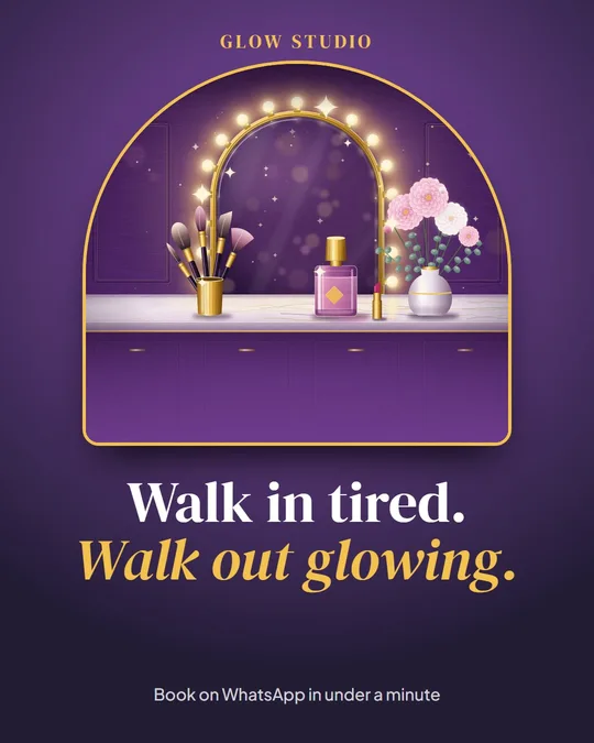 Example Instagram post in English for Glow Studio, a made-up business
