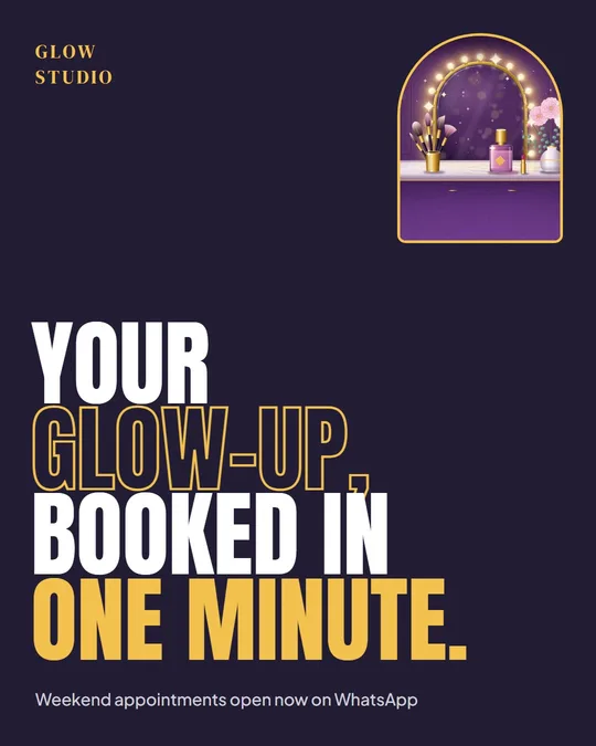 Example Instagram post in English for Glow Studio, a made-up business
