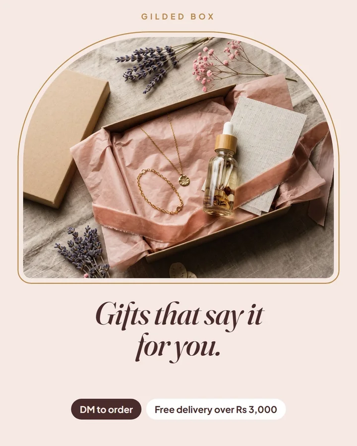 Example Instagram post in English for Gilded Box, a made-up business