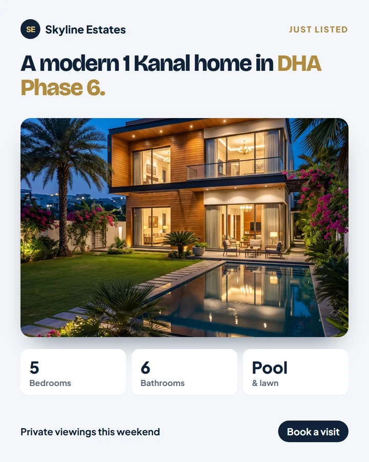Example LinkedIn post in English for Skyline Estates, a made-up business