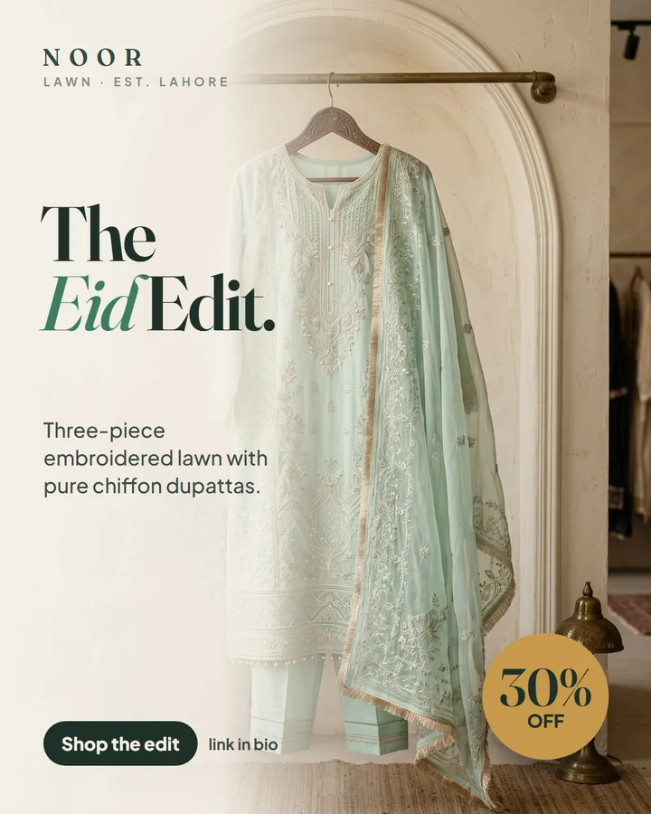 Example Instagram post in English for Noor Lawn, a made-up business